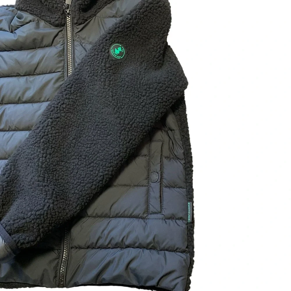 Save The Duck Derik Kids Recycled Hooded Teddy Jacket Black Size 10 NWT Unisex